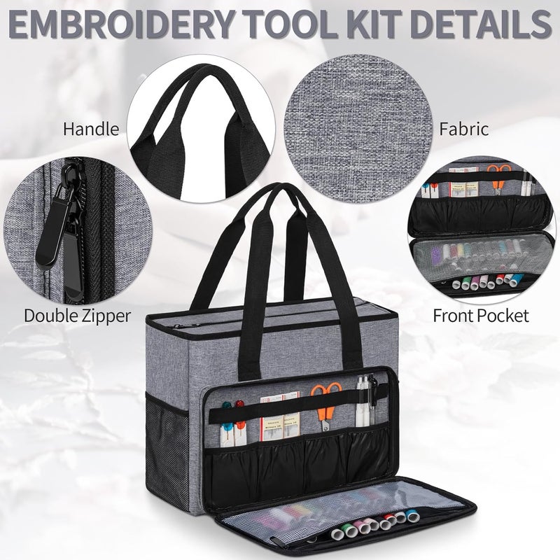 GMAK Embroidery Storage Bag, Embroidery Project Carrying Bags for Embroidery Kit/Cross Stitch Supplies/Stitch Tools Kit, Embroidery Supplies Storage Tote Case with Multiple Pockets, Bag Only, Grey - Image 3